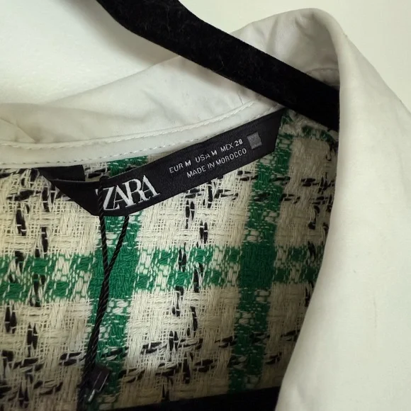 Zara Green and White Tweed Dress NWT - Picture 5 of 7